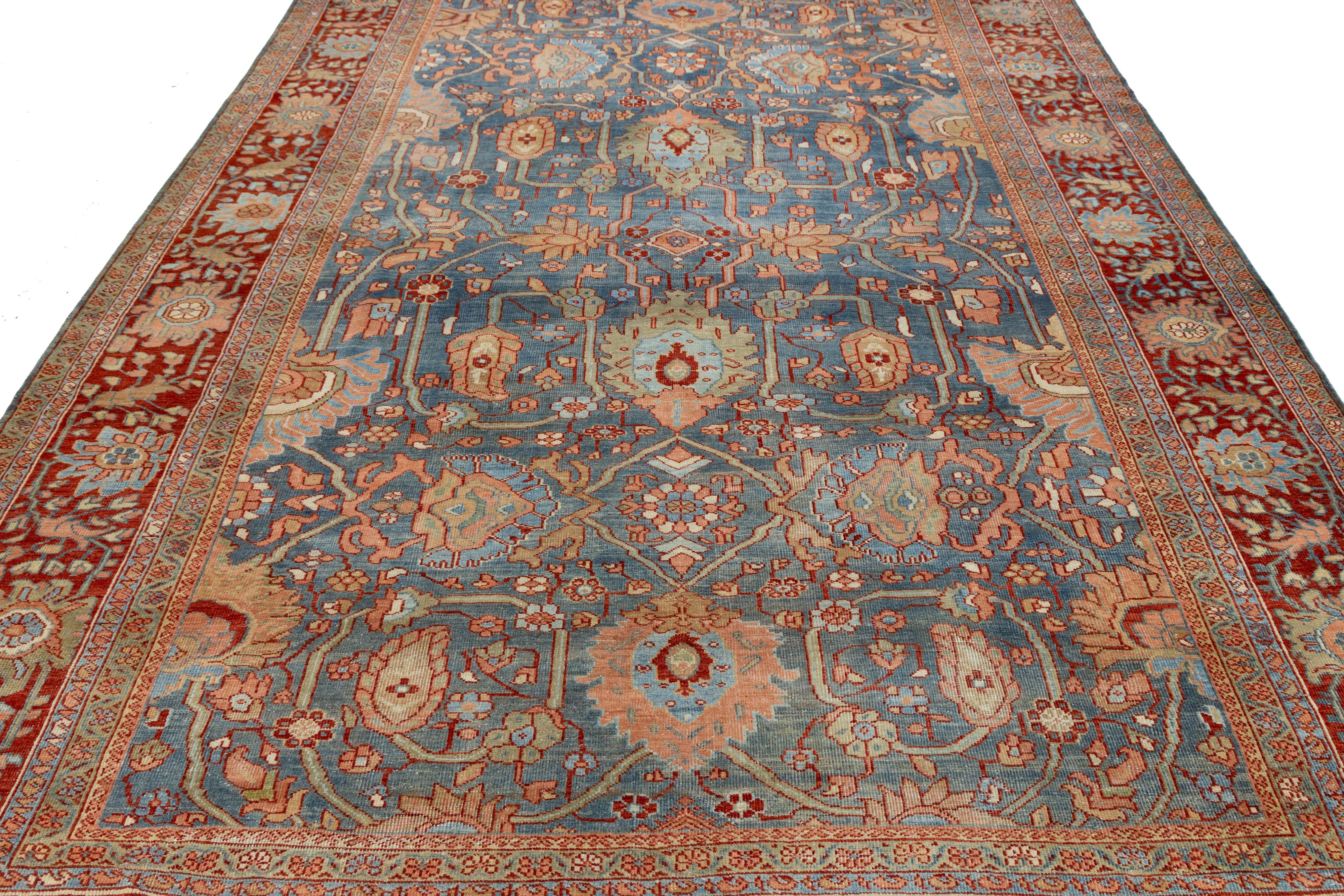 8 x 12 Antique 1900s Sultanabad Rugs - Laine nouée à la main en bleu en vente 3