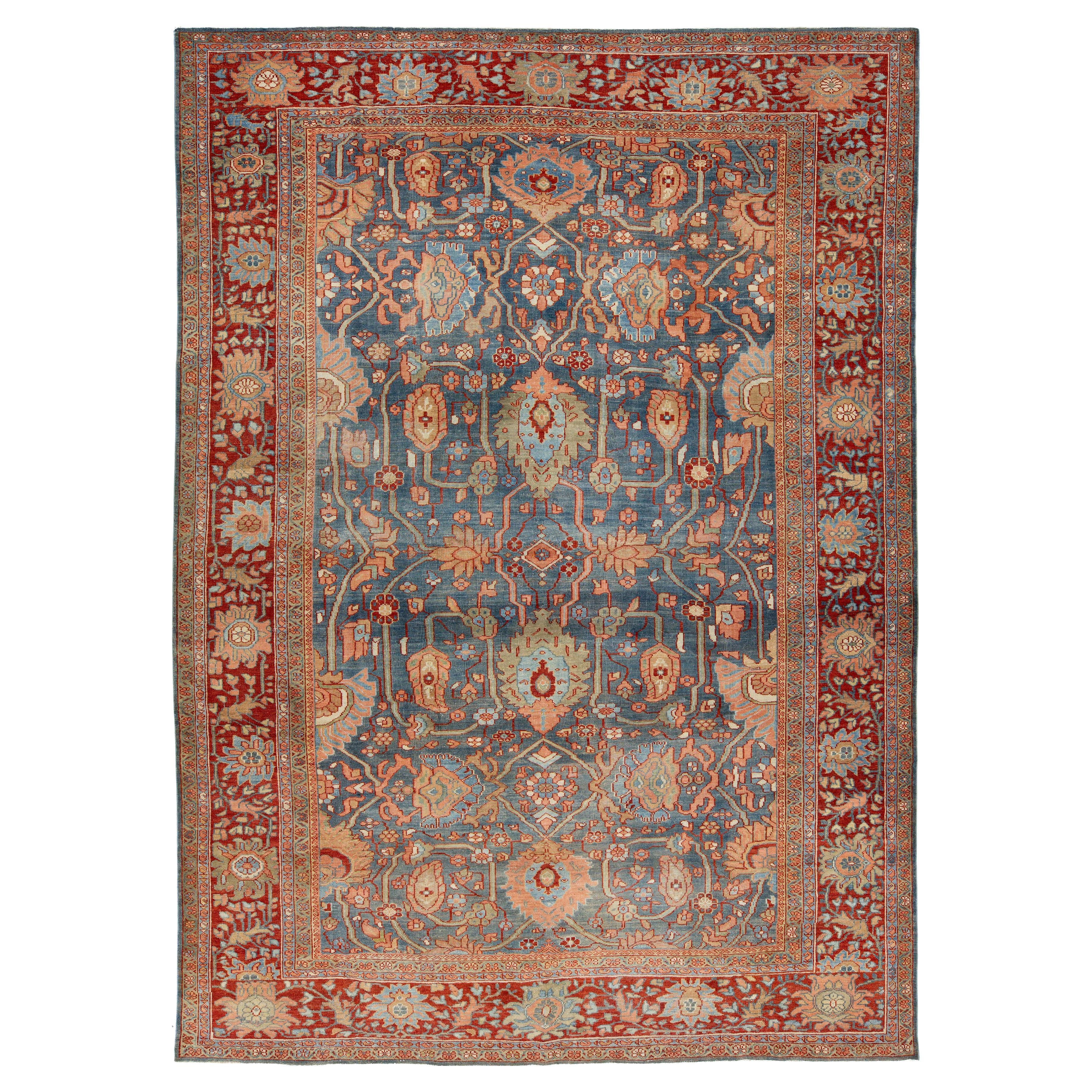 8 x 12 Antike 1900er Sultanabad Rugs - Handgeknüpfte Wolle in Blau