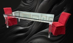 Table de salle à manger moderne en lucite avec plateau en verre, 8' x 4'