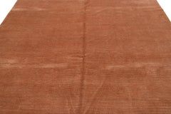 8 x 8 Modern Tibetan Wool & Silk Rug In Pale Cooper color With Striped Design