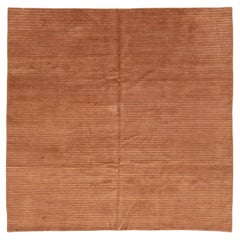 8 x 8 Modern Tibetan Wool & Silk Rug In Pale Cooper color With Striped Design