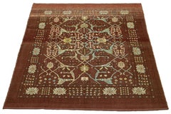 8 x 9 Modern Floral Designed Revival Wool Rug In Brown