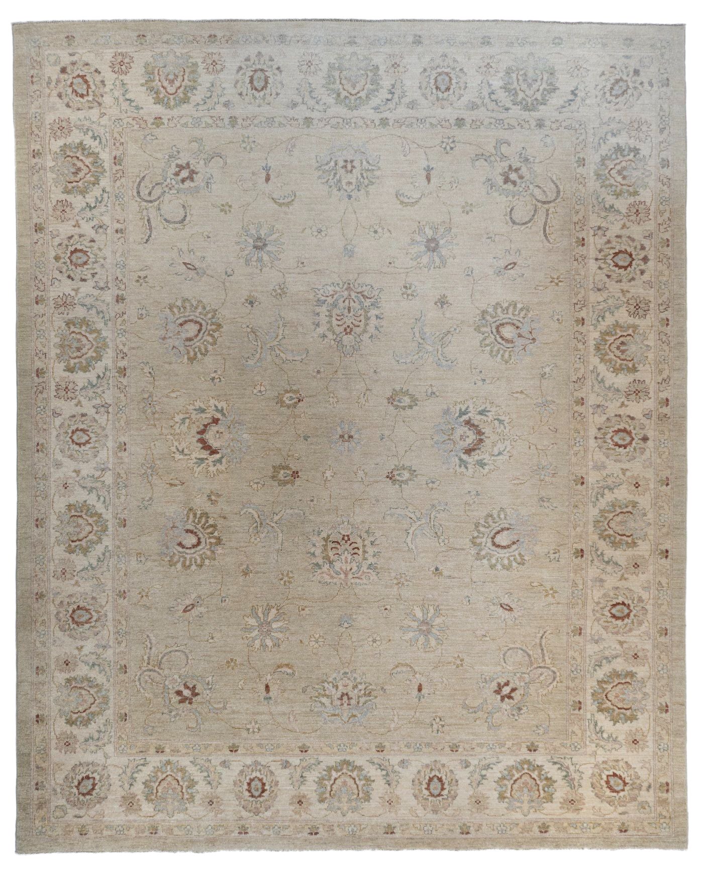 8' x 9'8" Hand-Knotted Pakistani Sultanabad Wool Rug – Classic Ivory Traditional For Sale