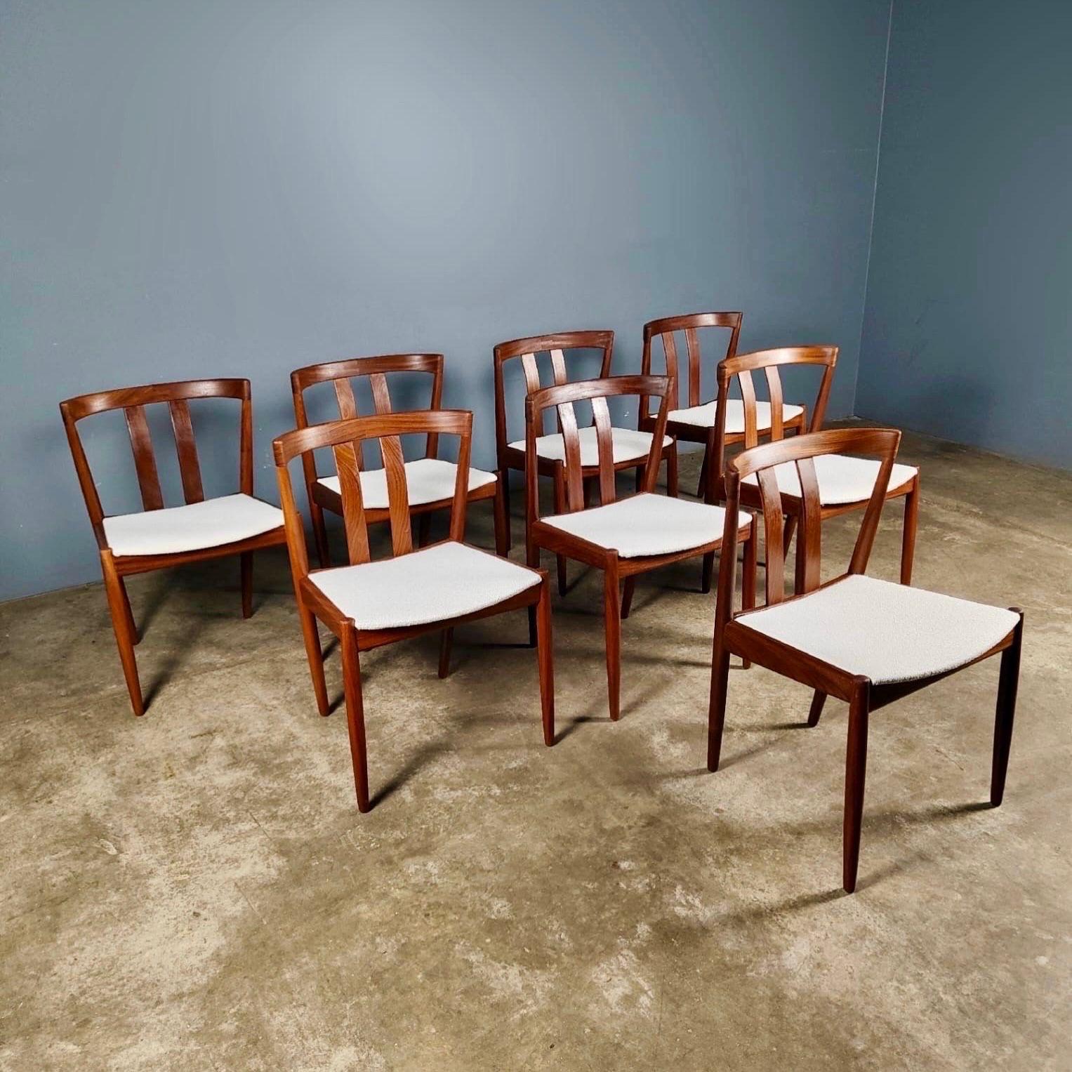 New Stock ✅

8 x Kai Kristiansen Teak Dining Chairs Schou Andersen Mid Century Vintage Retro MCM

Set of 8 dining chairs, made of solid teak, designed by Kai Kristiansen and produced by Schou Andersen in the late 1950’s and early 1960’s

The chairs