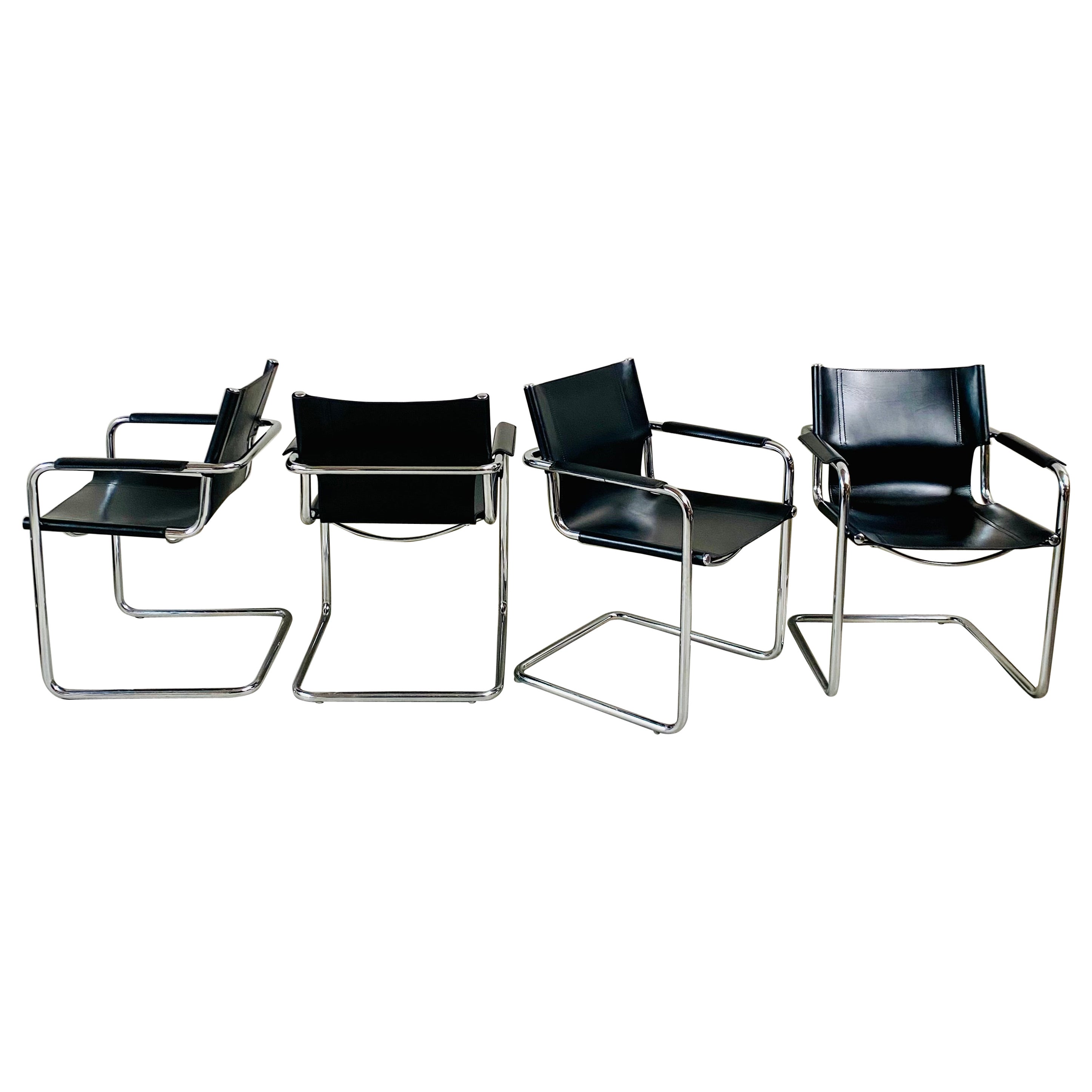 8 x Matteo Grassi Leather Cantilever Dining Chairs by Mart Stam, Italy 1970