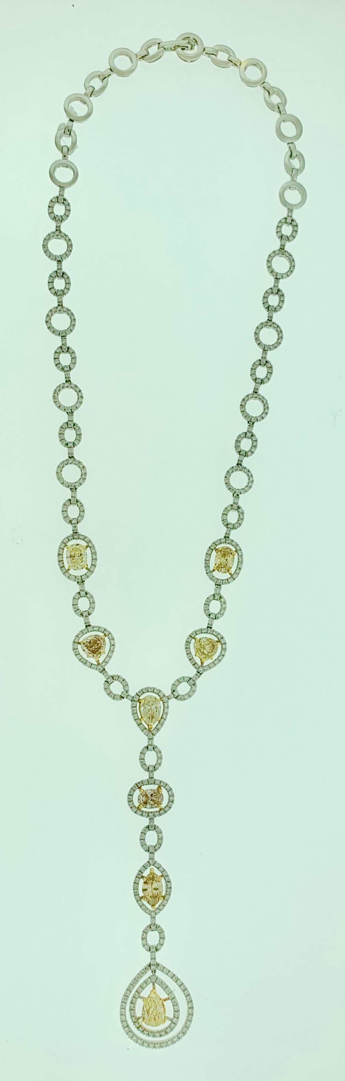 8 Yellow Solitaire Diamond and White Diamond Necklace 18 Karat White Gold For Sale 1