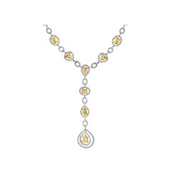 8 Yellow Solitaire Diamond and White Diamond Necklace 18 Karat White Gold