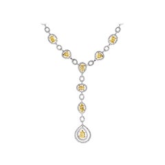 8 Yellow Solitaire Diamond and White Diamond Necklace 18 Karat White Gold