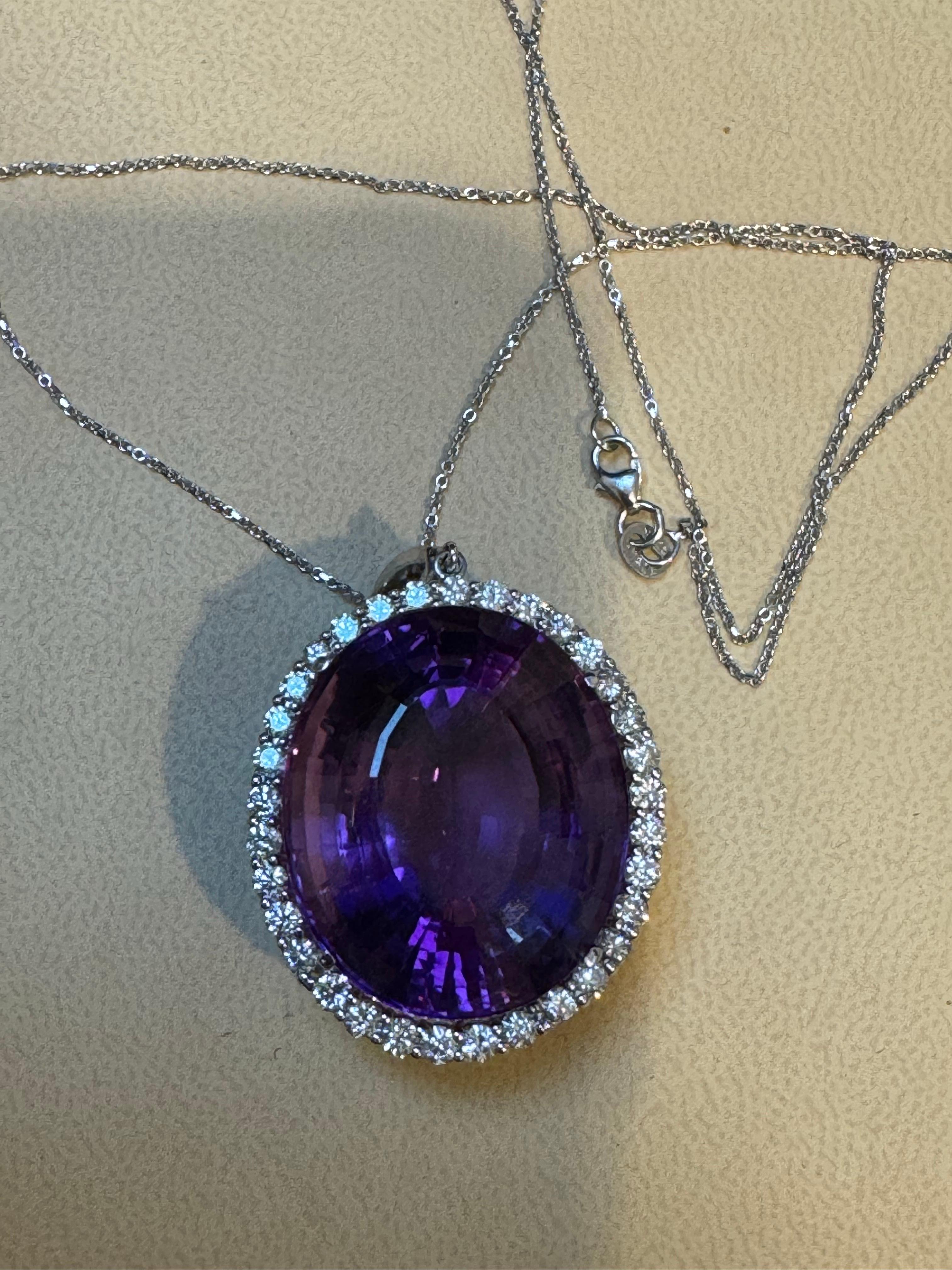 Collana con ametista da 80 carati e diamante da 3,5 carati in oro bianco 14 carati + catena in vendita 2