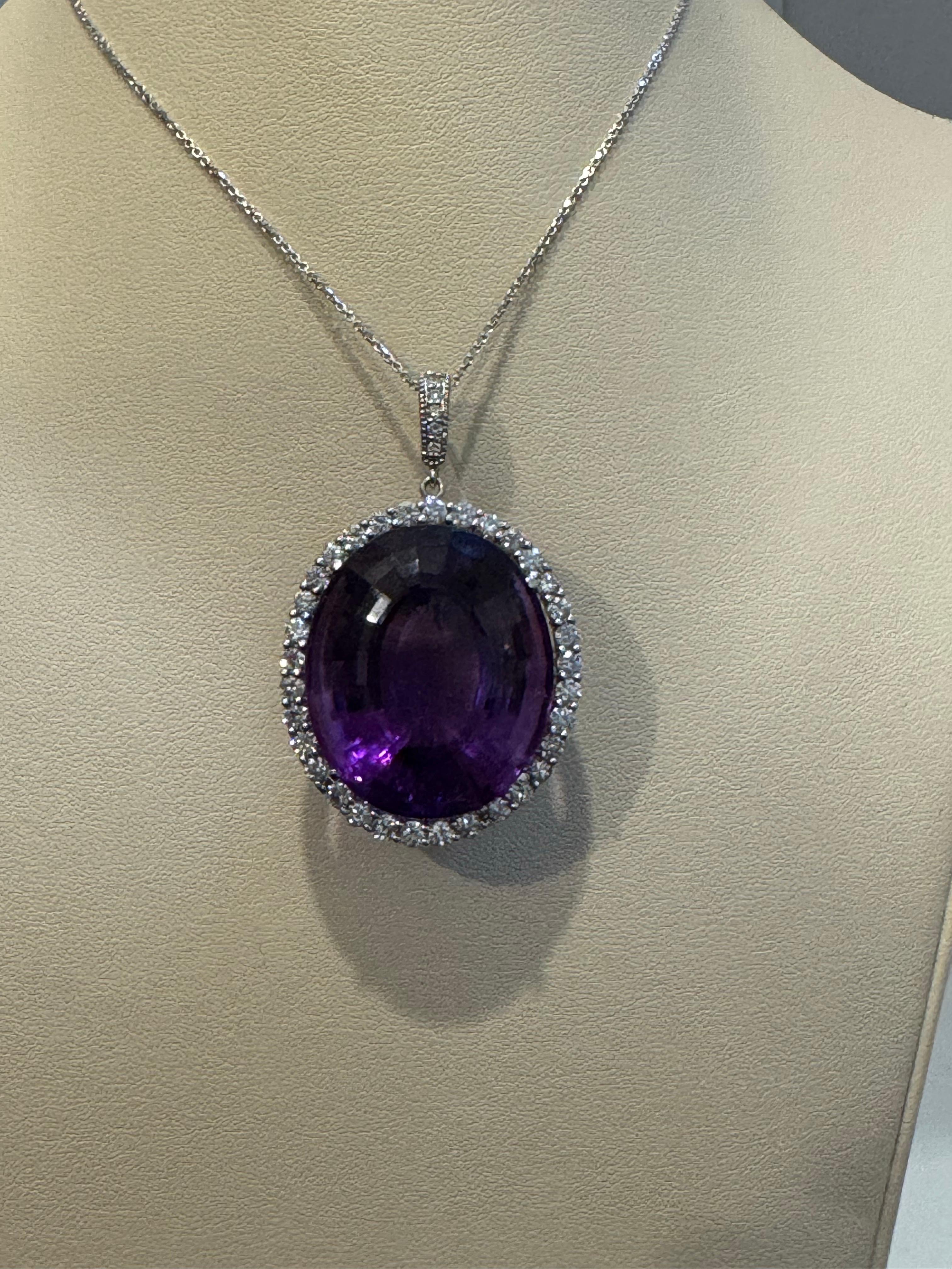 Collana con ametista da 80 carati e diamante da 3,5 carati in oro bianco 14 carati + catena in vendita 3