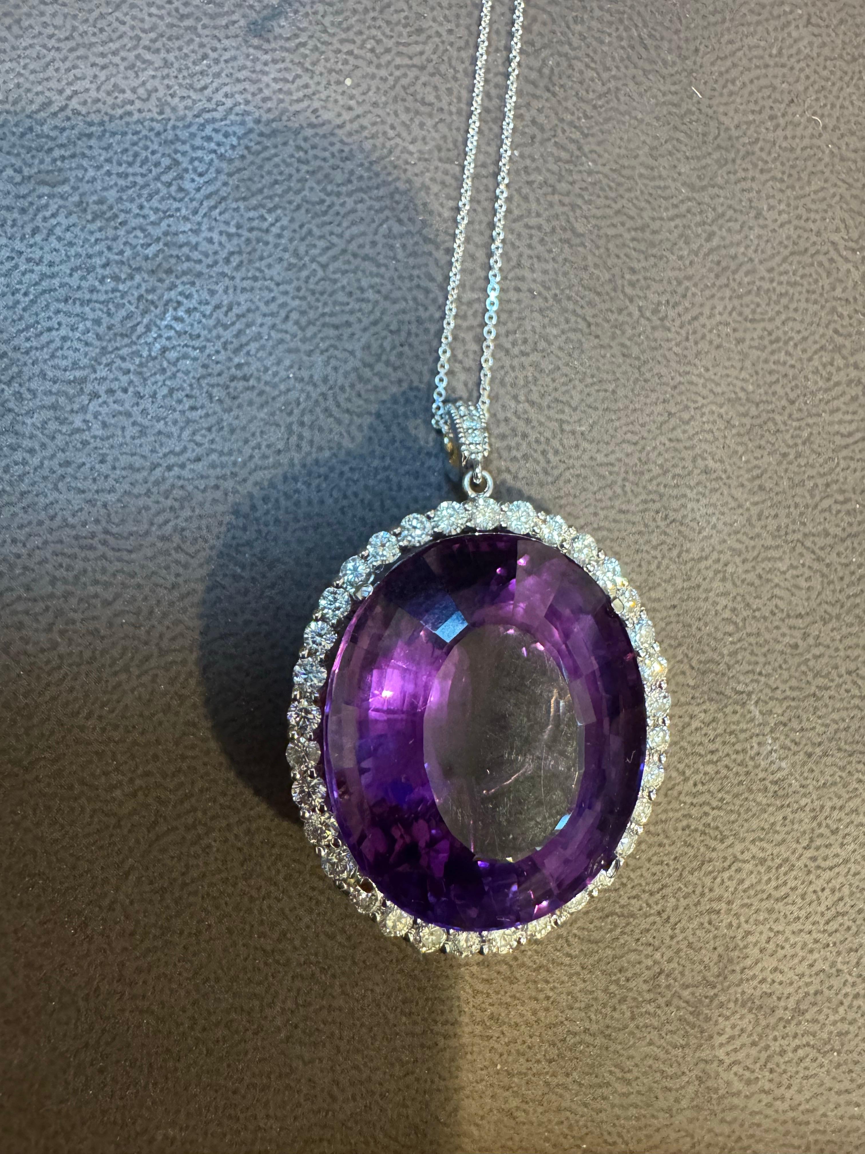 Collana con ametista da 80 carati e diamante da 3,5 carati in oro bianco 14 carati + catena in vendita 4