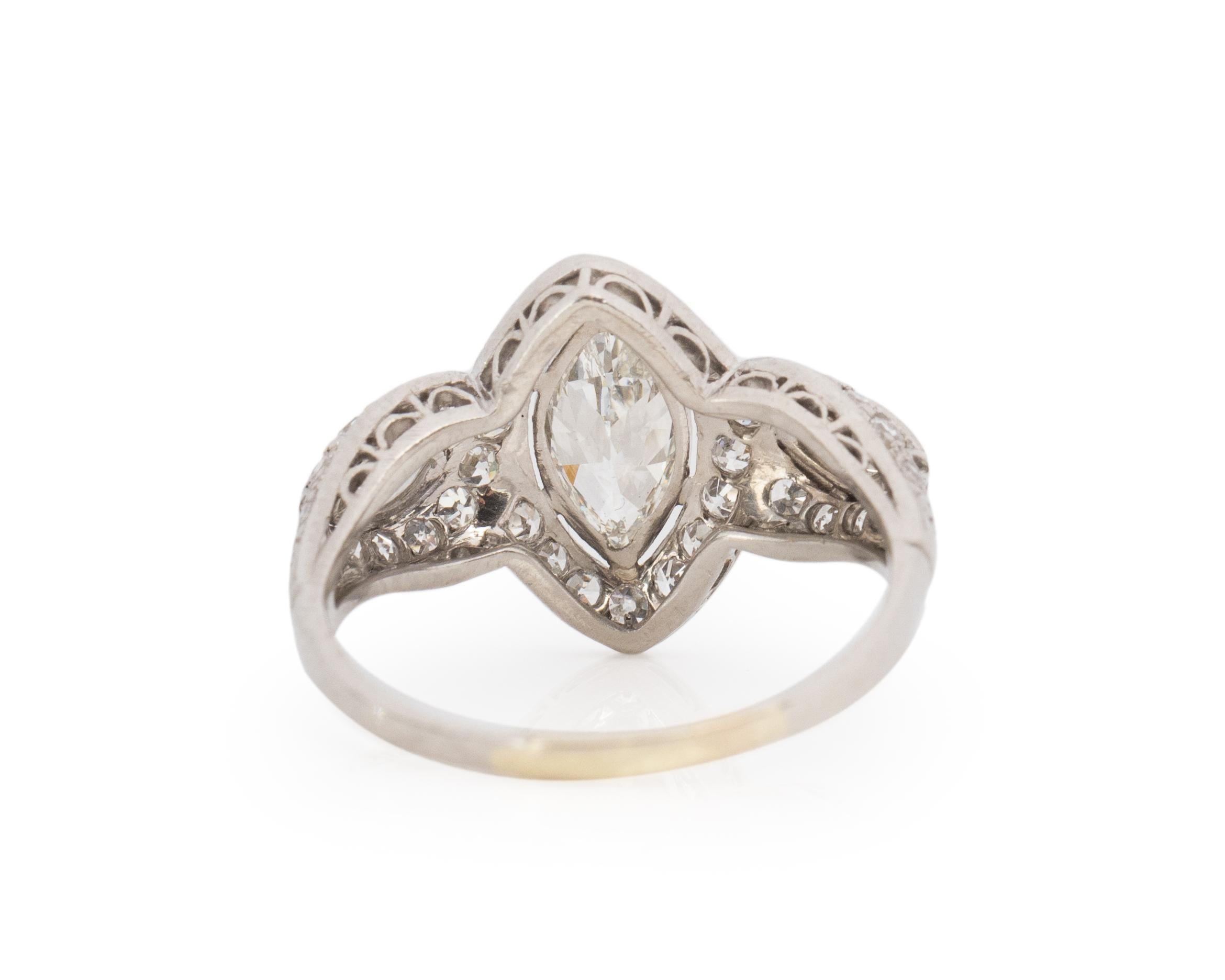 Taille coussin antique Bague de fiançailles en platine avec diamant Art Deco de 0,80 carat en vente