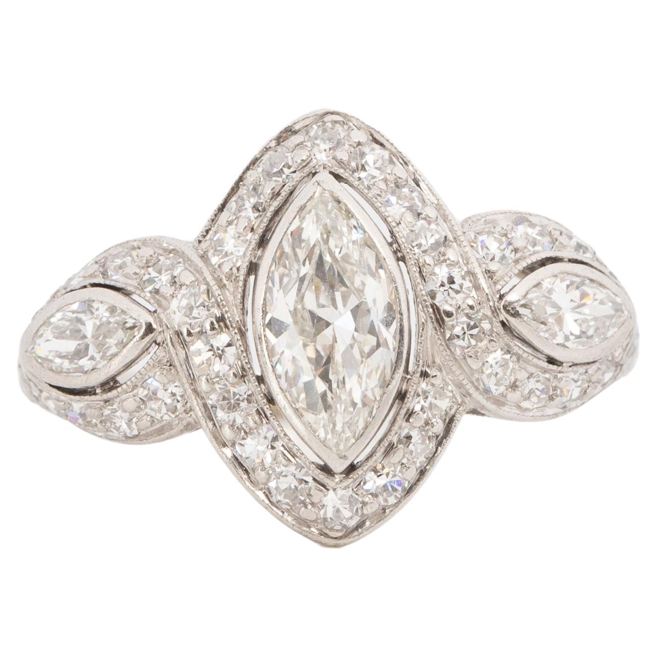 Bague de fiançailles en platine avec diamant Art Deco de 0,80 carat en vente