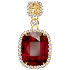 8.0 Carat Burgundy Rhodolite Garnet Diamond 18 Karat Yellow Gold Pendant