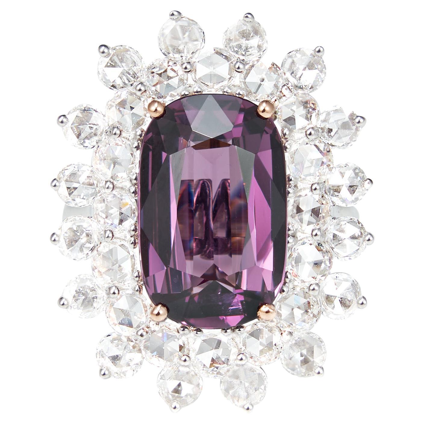 8.0 Carat Burmese Purple Spinel Ring with Diamond in 18 Karat White & Rose Gold