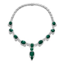 80 Carat Certified Green Emerald Diamond Necklace