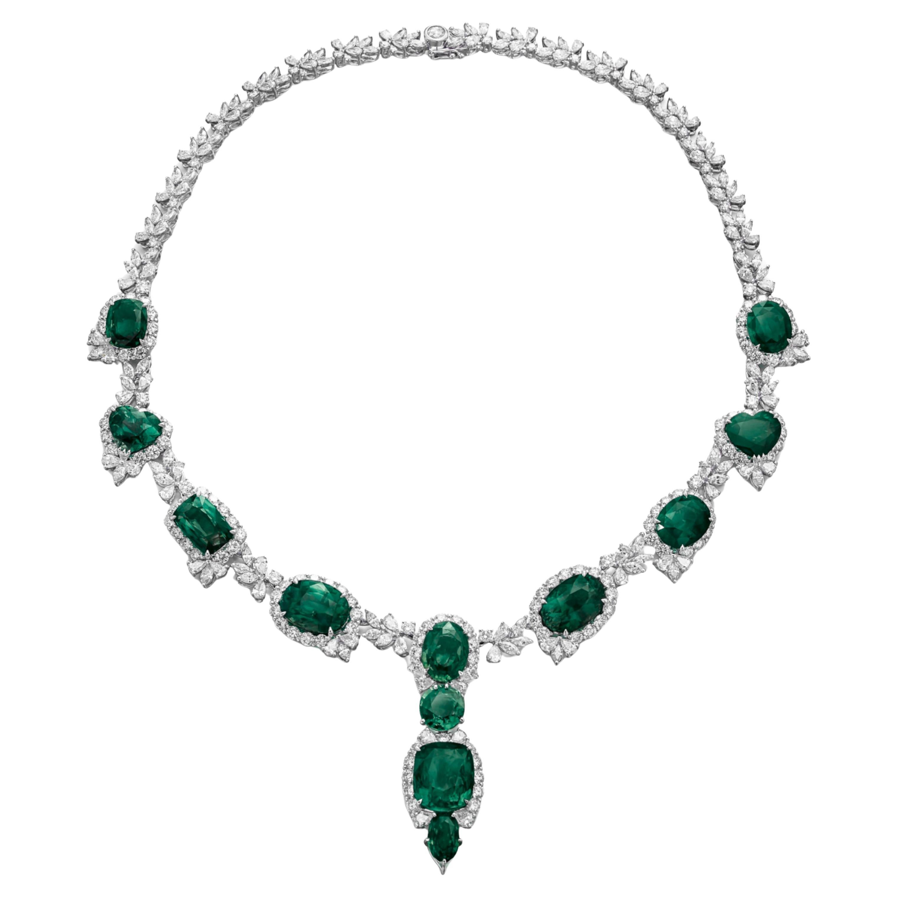 80 Carat Certified Green Emerald Diamond Necklace