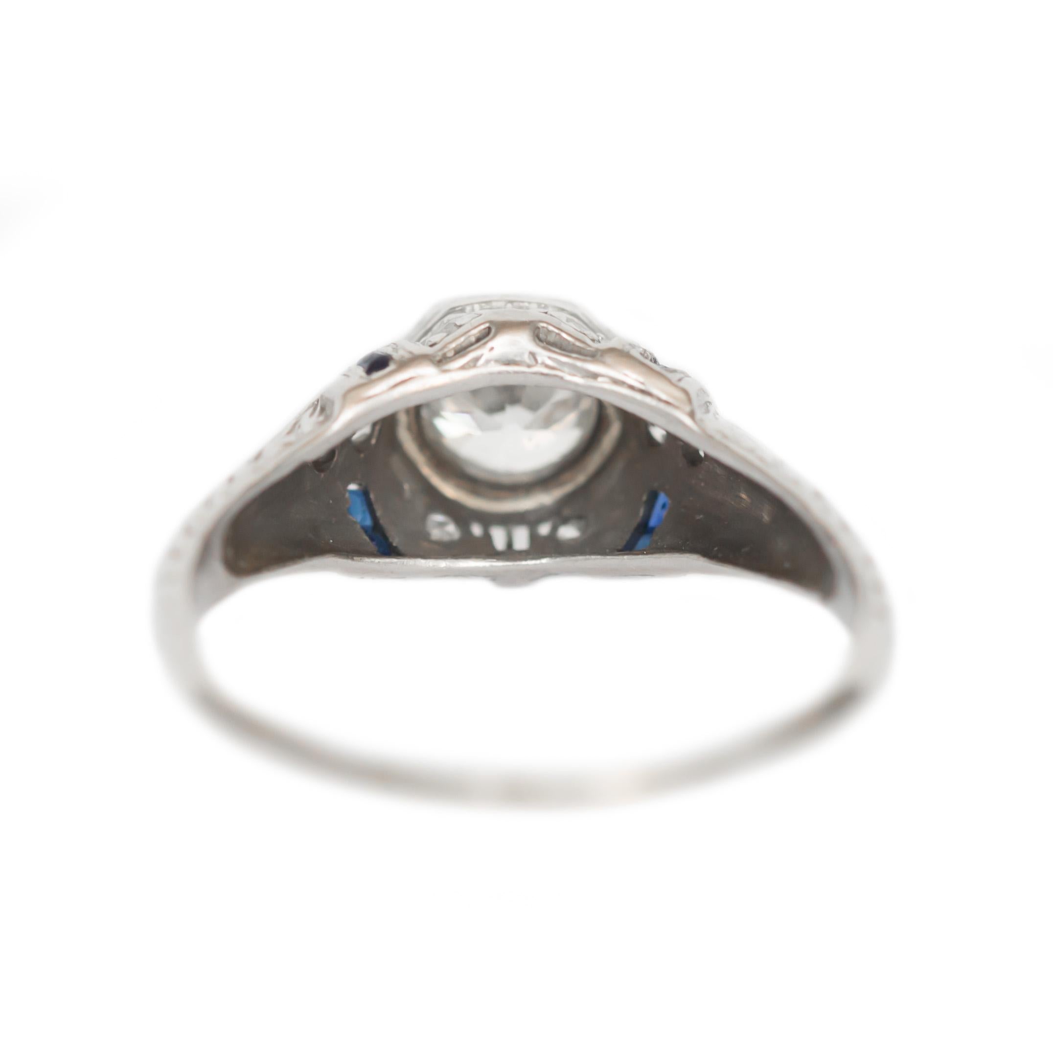 Art Deco .80 Carat Diamond and Sapphire Engagement Ring