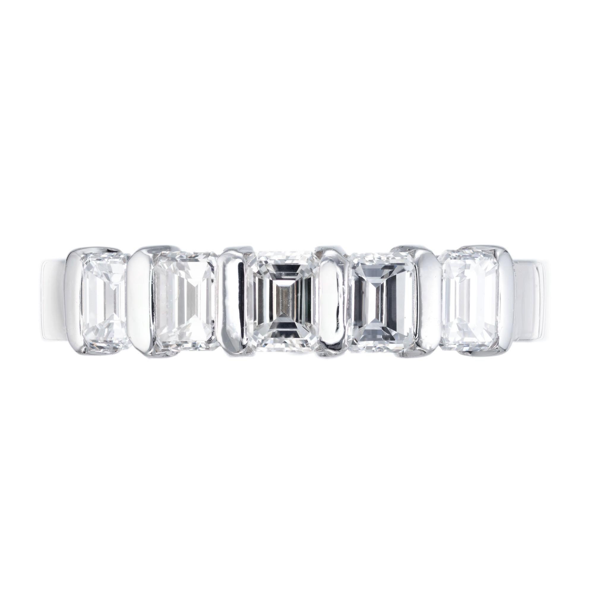 Emerald Cut .80 Carat Diamond Platinum Bar Set Diamond Band Ring