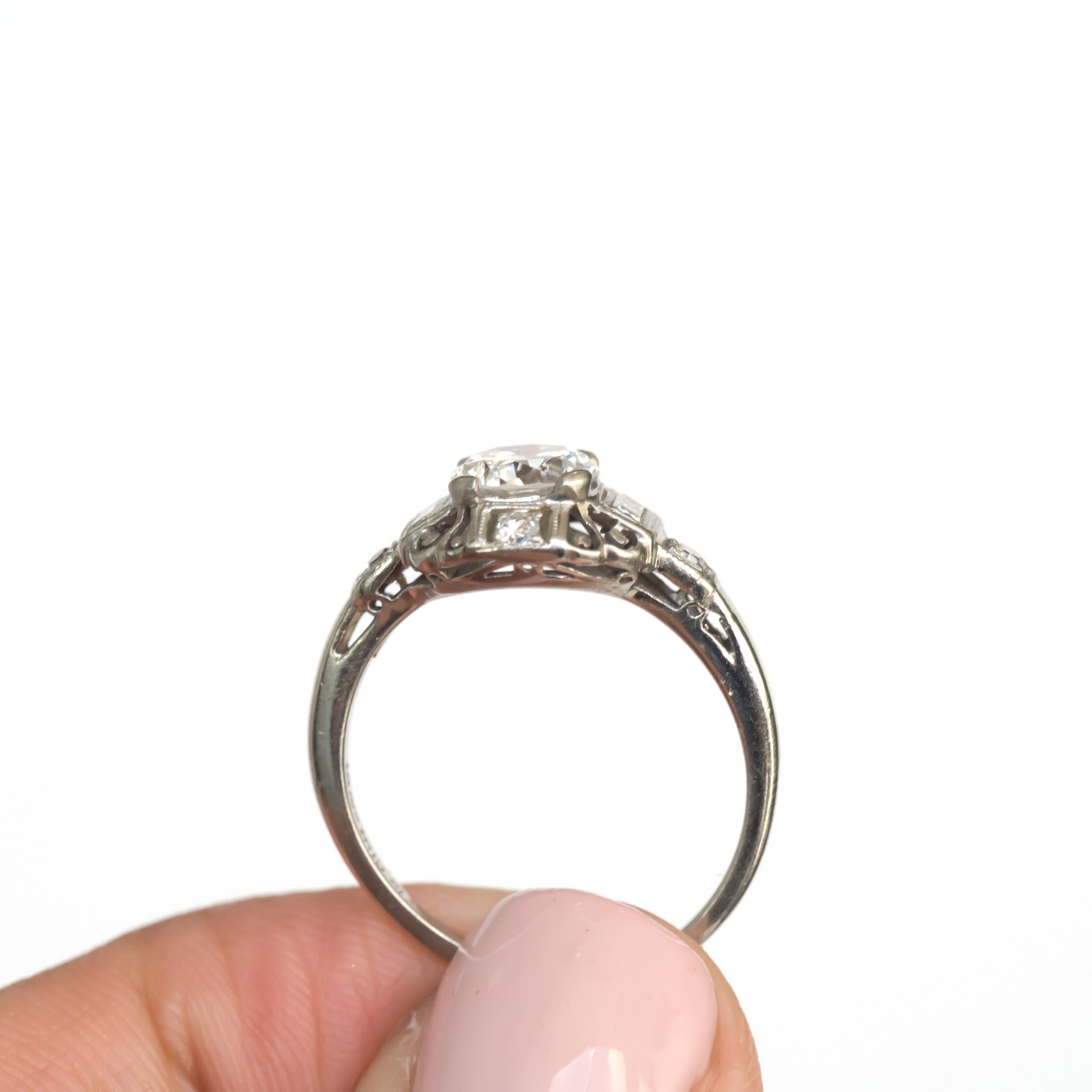Art Deco .80 Carat Diamond Platinum Engagement Ring For Sale