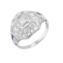 .80 Carat Diamond Sapphire Pierced Dome Platinum Engagement Ring