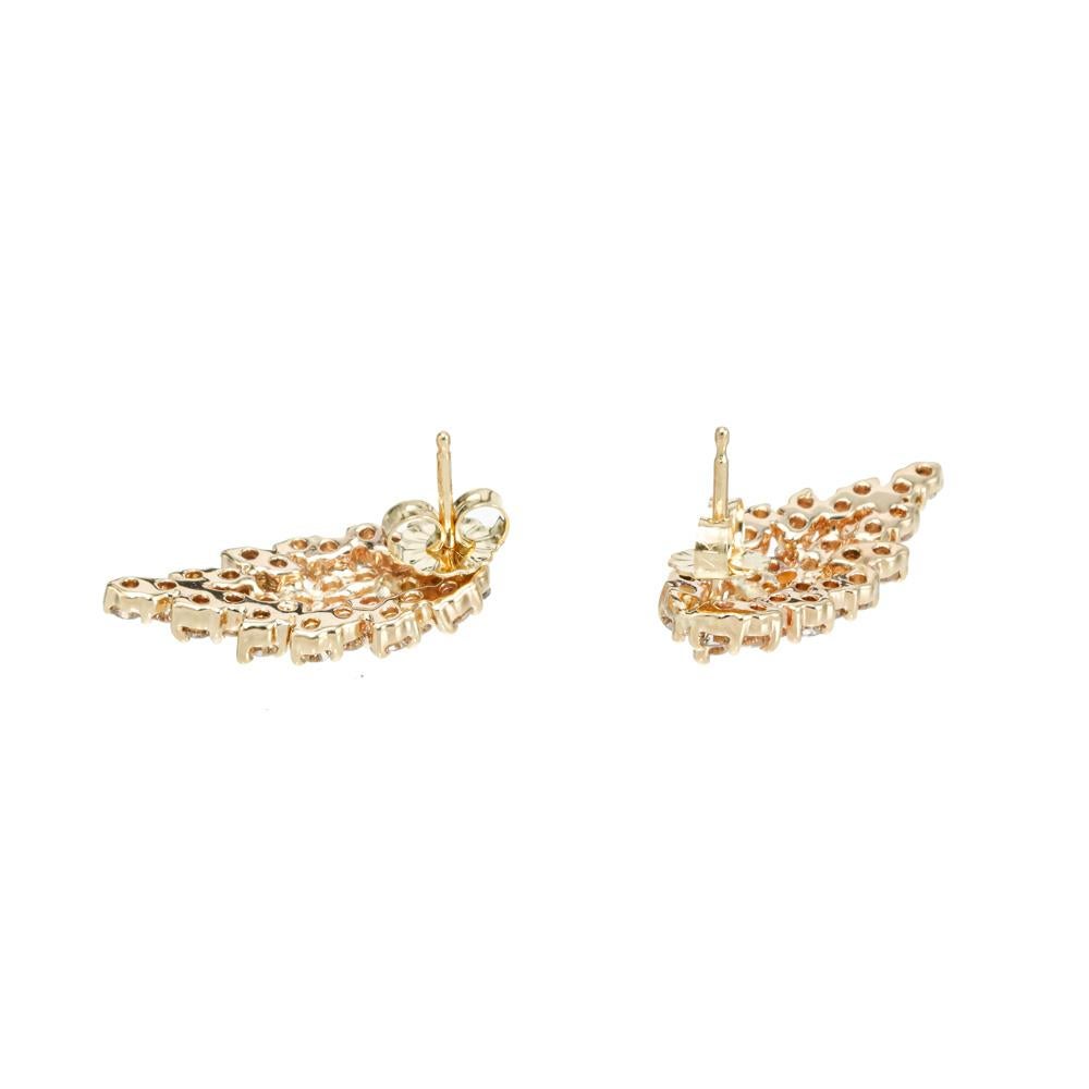 Women's .80 Carat Diamond Yellow Gold Leaf Earrings