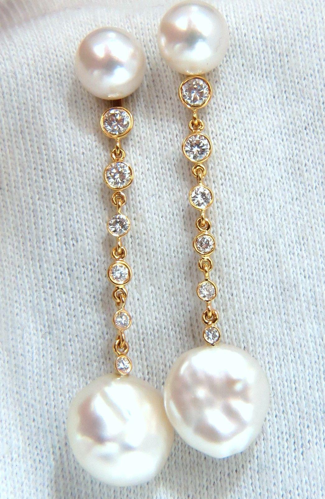 .80 Carat Diamonds South Sea White Pearl Studs and Jacket Earrings 14 Karat 2