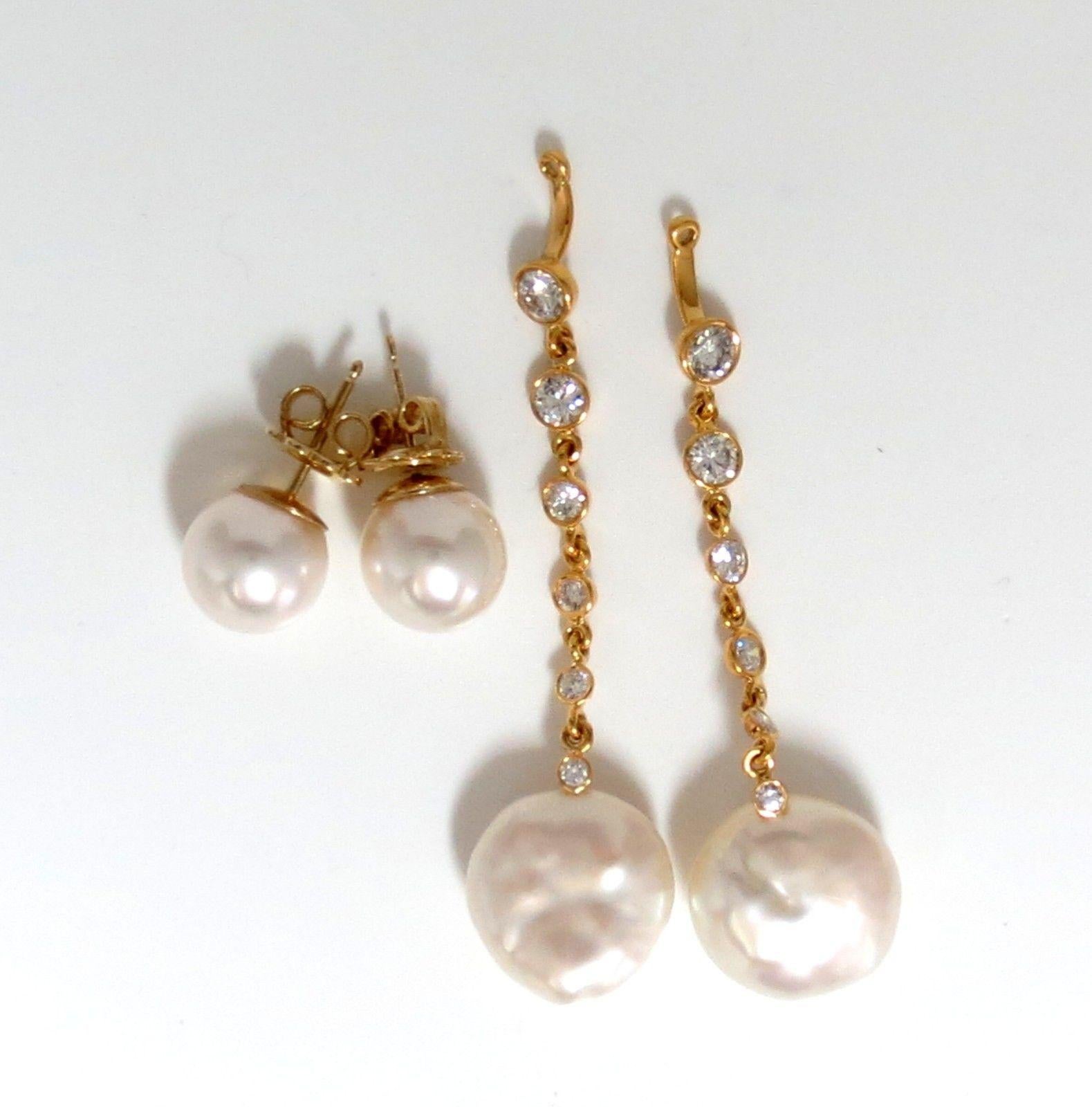 .80 Carat Diamonds South Sea White Pearl Studs and Jacket Earrings 14 Karat 3