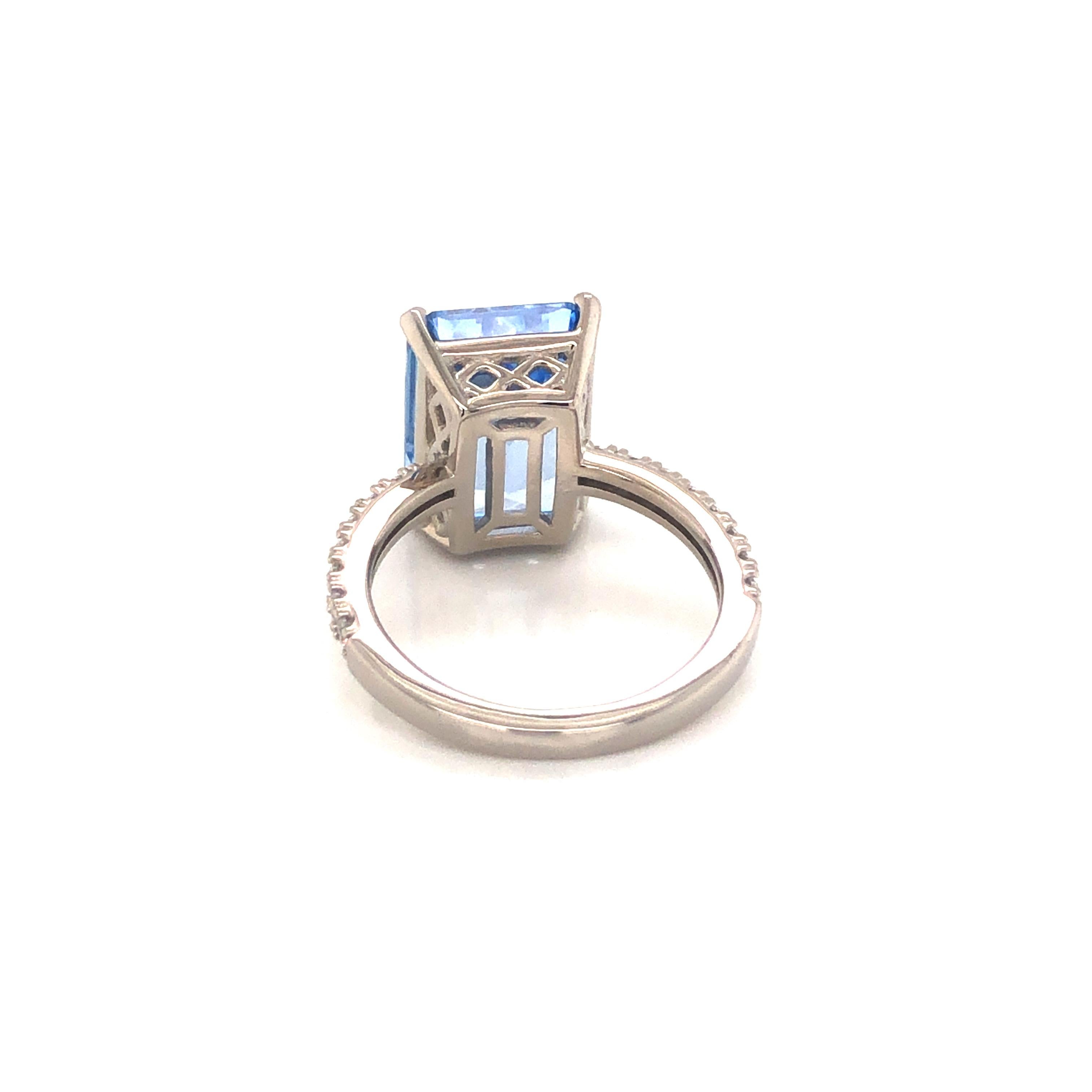 Art Deco 8.0 Carat Emerald Cut Blue Spinel Cubic Zirconia Sterling Silver Engagement Ring For Sale
