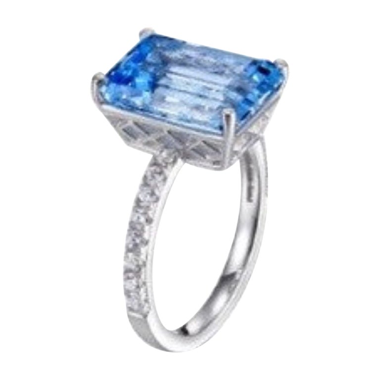 8,0 Karat Blauer Spinell im Smaragdschliff Zirkon Sterlingsilber Verlobungsring im Angebot 2
