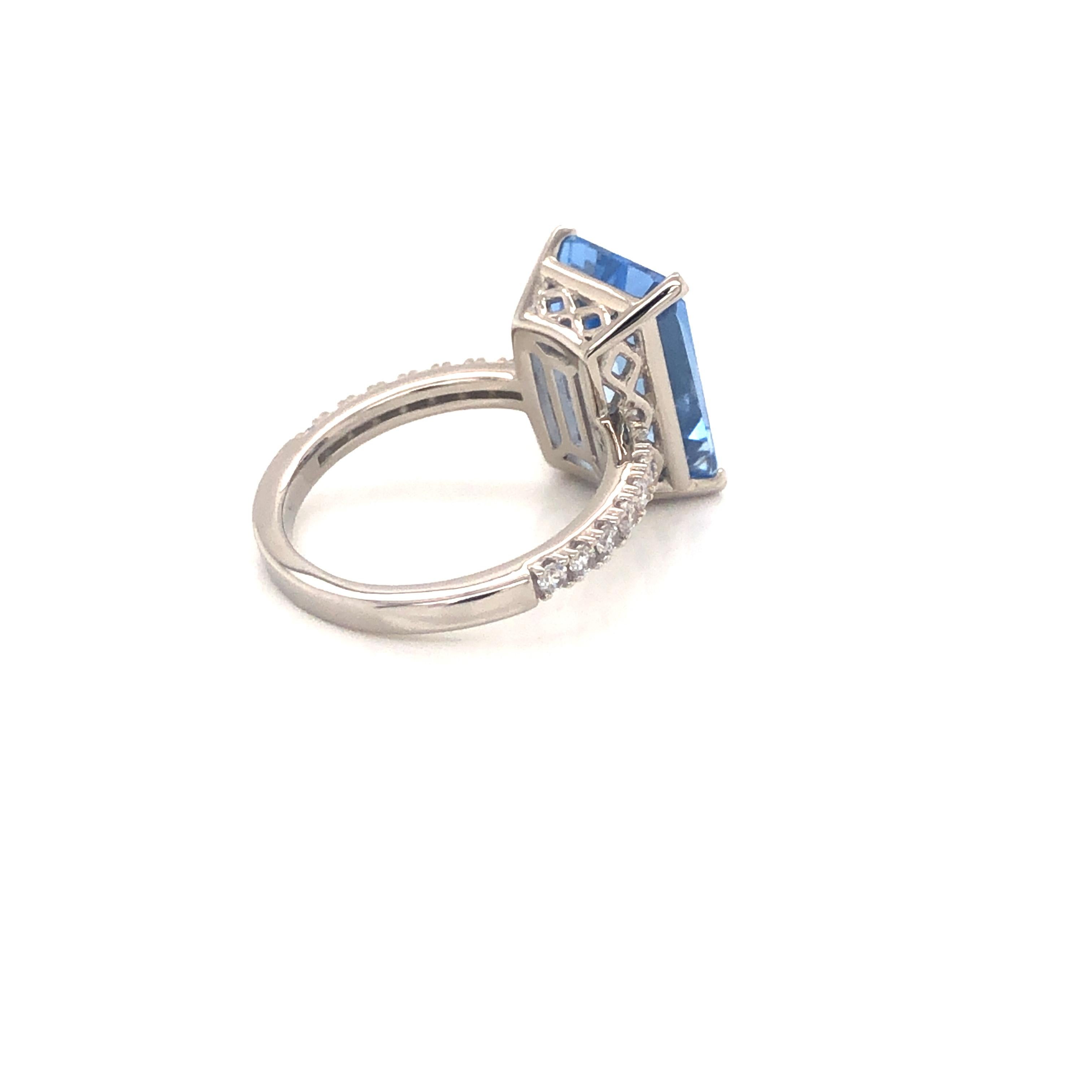 8.0 Carat Emerald Cut Blue Spinel Cubic Zirconia Sterling Silver Engagement Ring For Sale 1