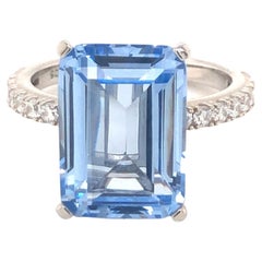 8.0 Carat Emerald Cut Blue Spinel Cubic Zirconia Sterling Silver Engagement Ring