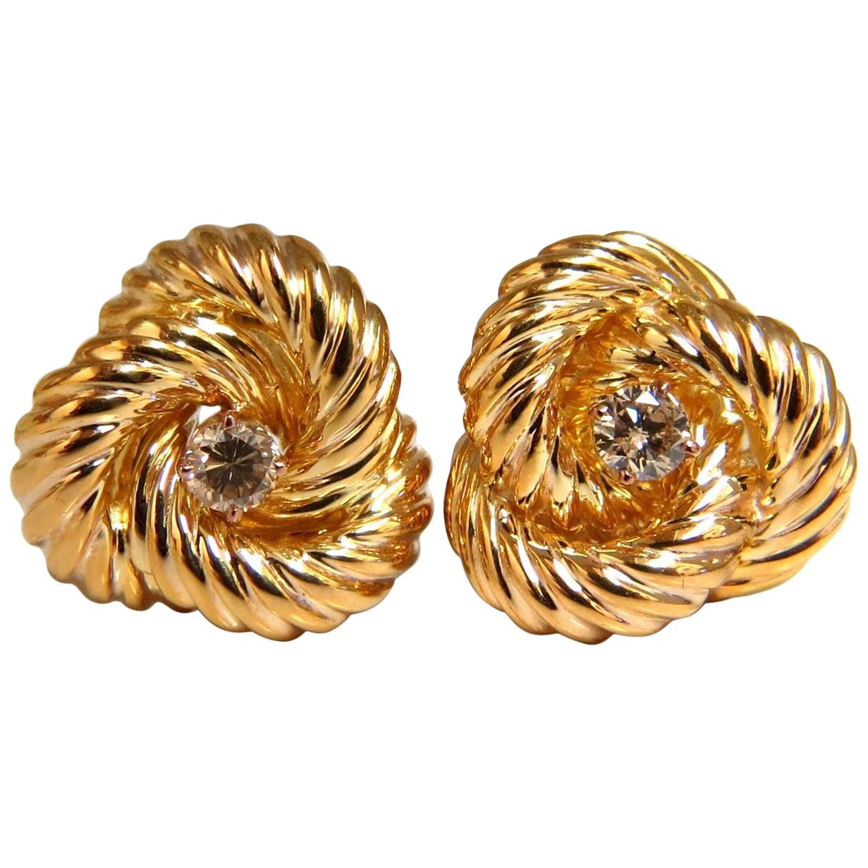 .80 Carat Fancy Light Brown Diamond Clip Earrings 14 Karat Wrap Love Knots