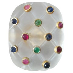 Used 80 Carat "Mattress" Style Quartz Cushion Rubies Emeralds Sapphires 14K Gold Ring