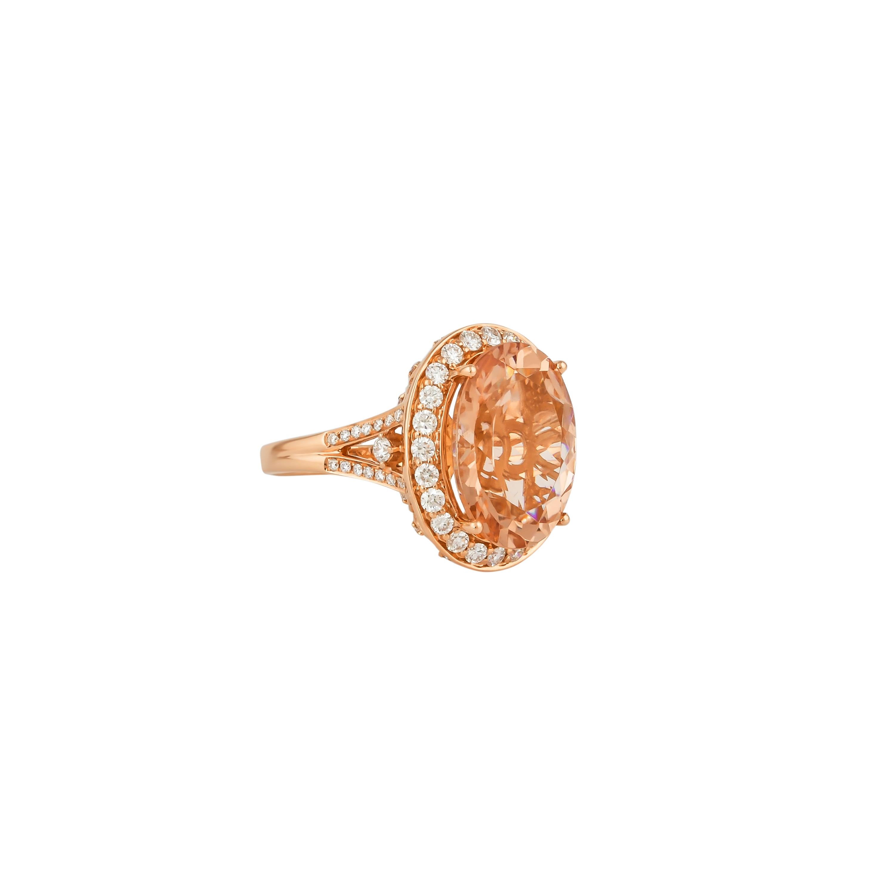This collection features an array of magnificent morganites! Accented with diamonds these rings are made in rose gold and present a classic yet elegant look. 

Classic morganite ring in 18K rose gold with diamonds. 

Morganite: 8.06 carat oval