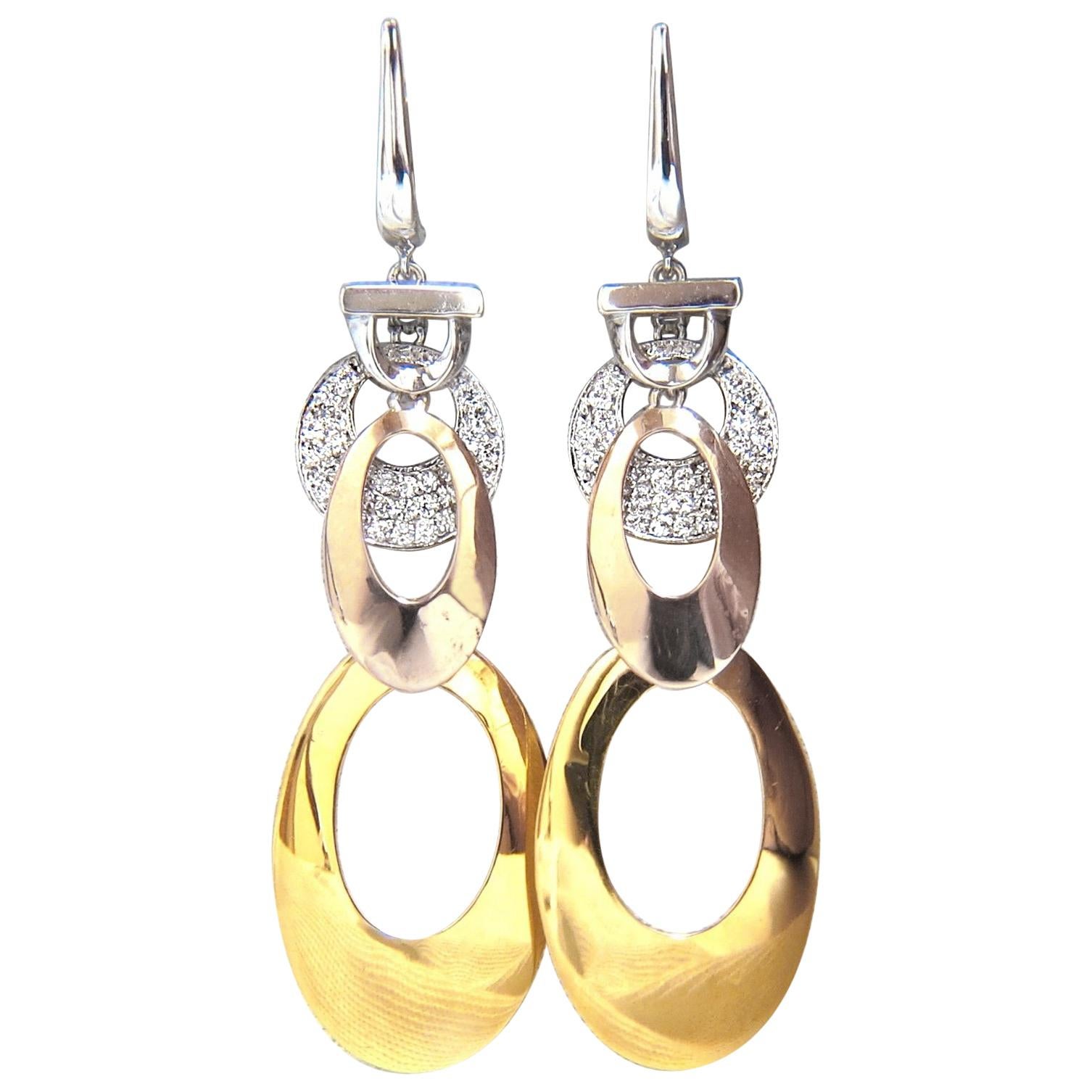 .80 Carat Natural Diamonds Dangle Earrings Tricolor 3D Four-Tier High Shine