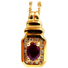 .80 Carat Natural Ruby Diamonds Pendant Necklace 14 Karat