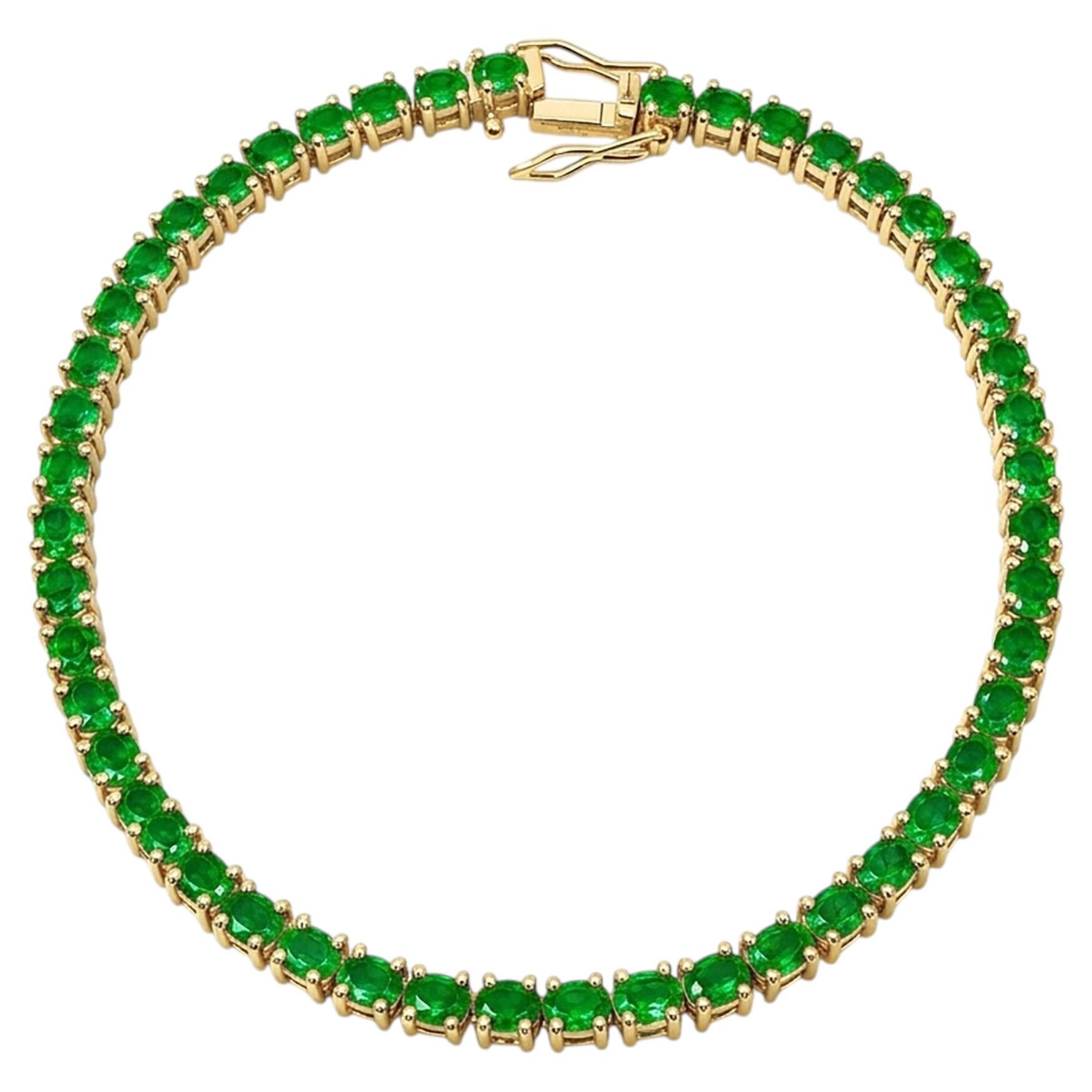8.0 Carat Natural Zambian Emerald Tennis Bracelet 14K Gold Emerald Bracelet 7.5