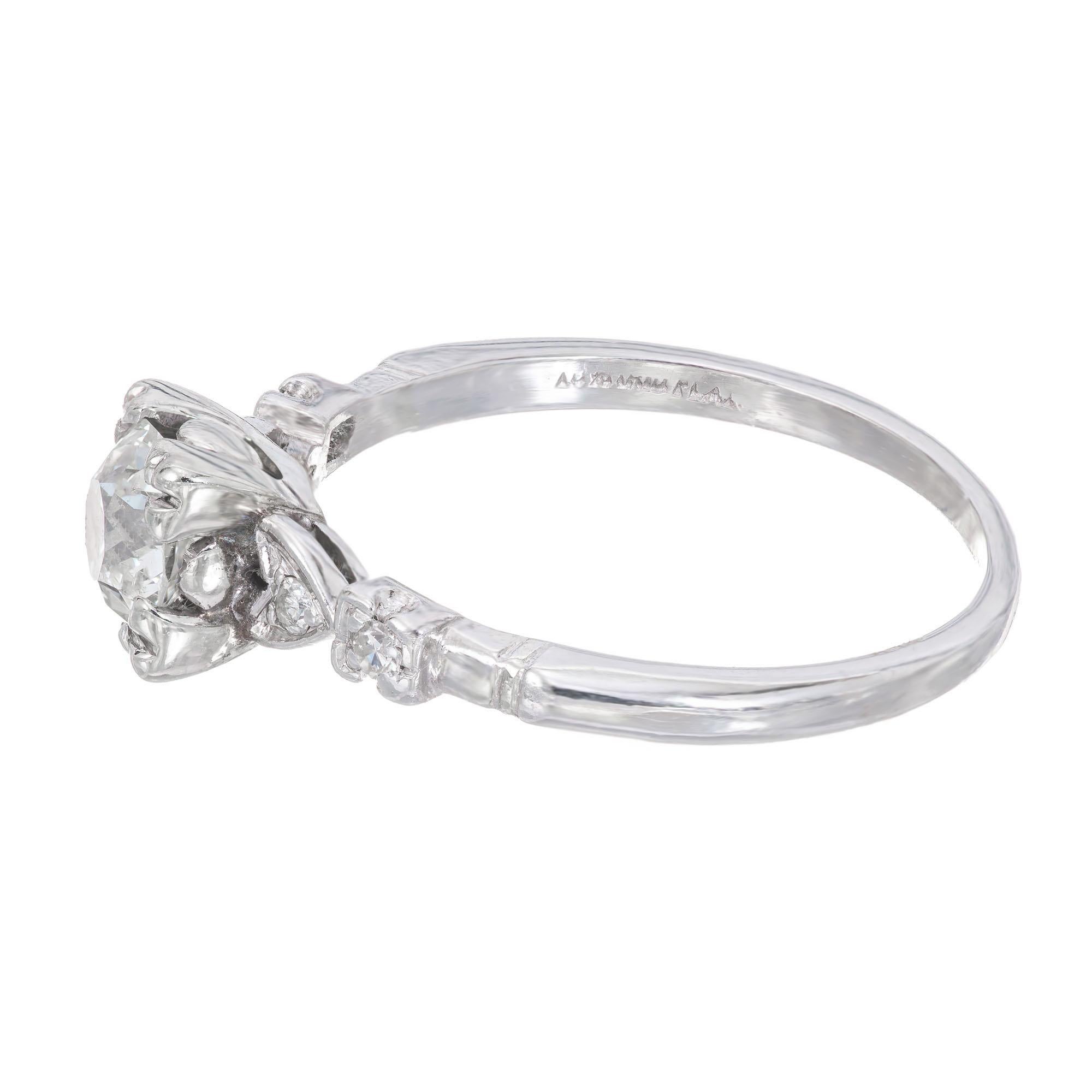 Women's .80 Carat Old European Cut Diamond Platinum Art Deco Engagement Ring For Sale