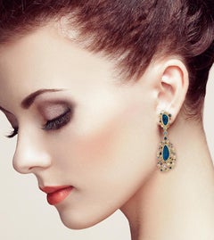 8.0 Carat Opal Multi Sapphire 18 Karat Gold Earrings