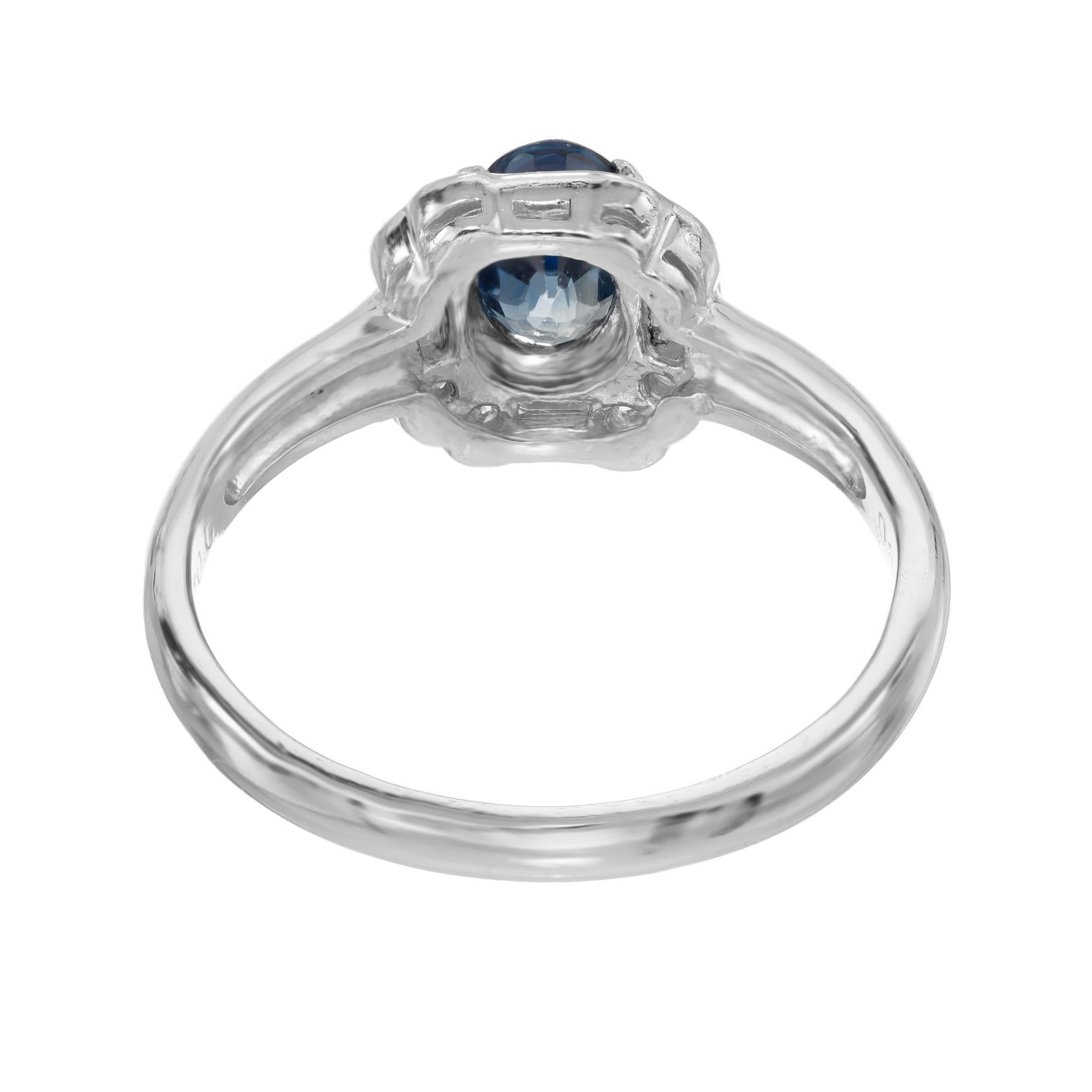 Oval Cut .80 Carat Oval Ceylon Sapphire Round Diamond Platinum Engagement Ring For Sale