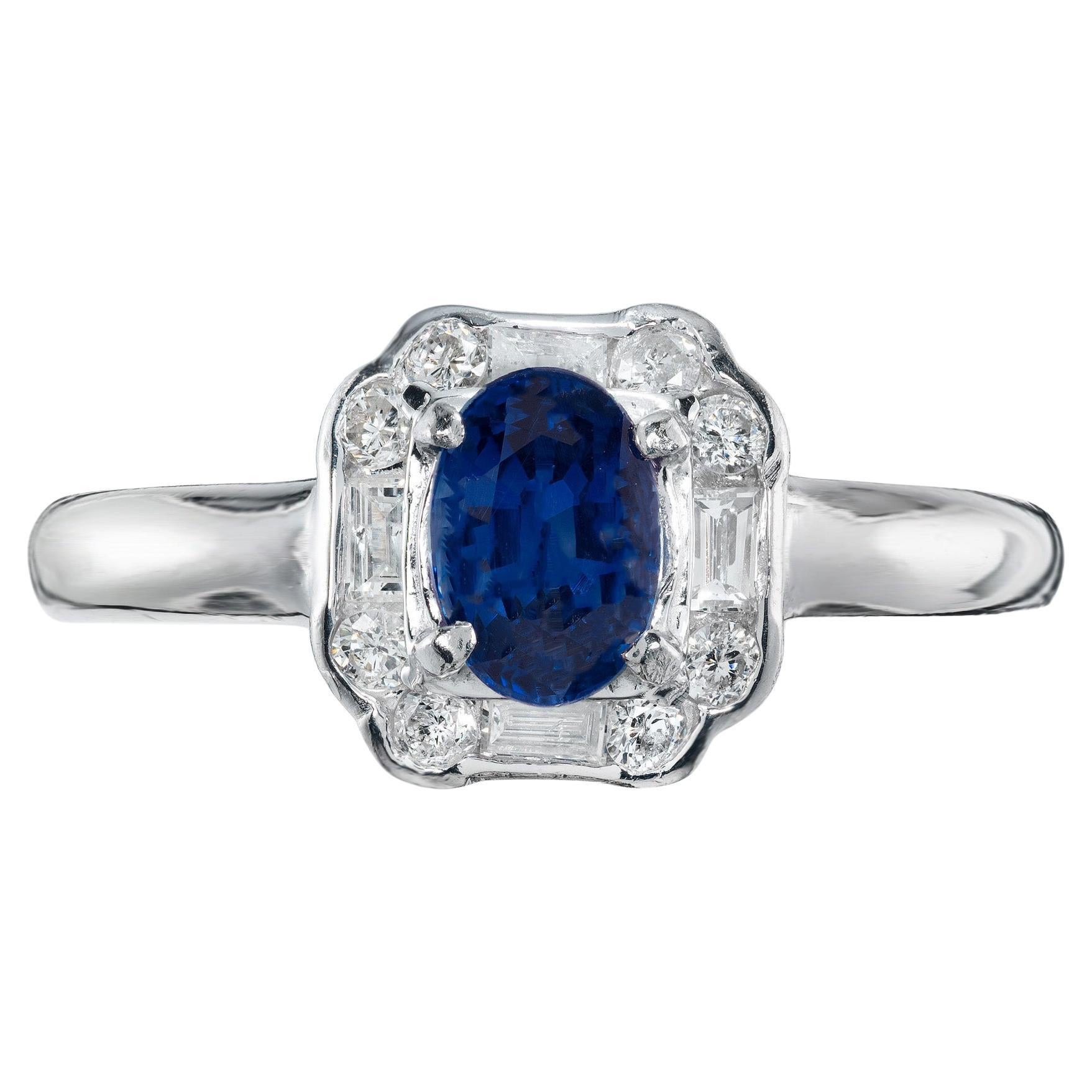 .80 Carat Oval Ceylon Sapphire Round Diamond Platinum Engagement Ring For Sale