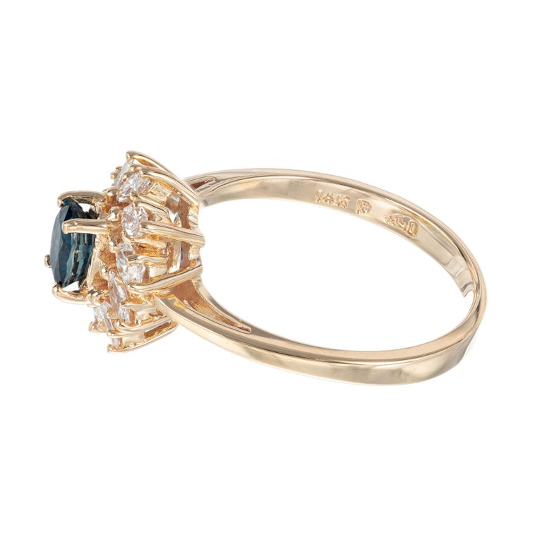 .80 Carat Oval Sapphire Diamond Halo Yellow Gold Engagement Ring For ...