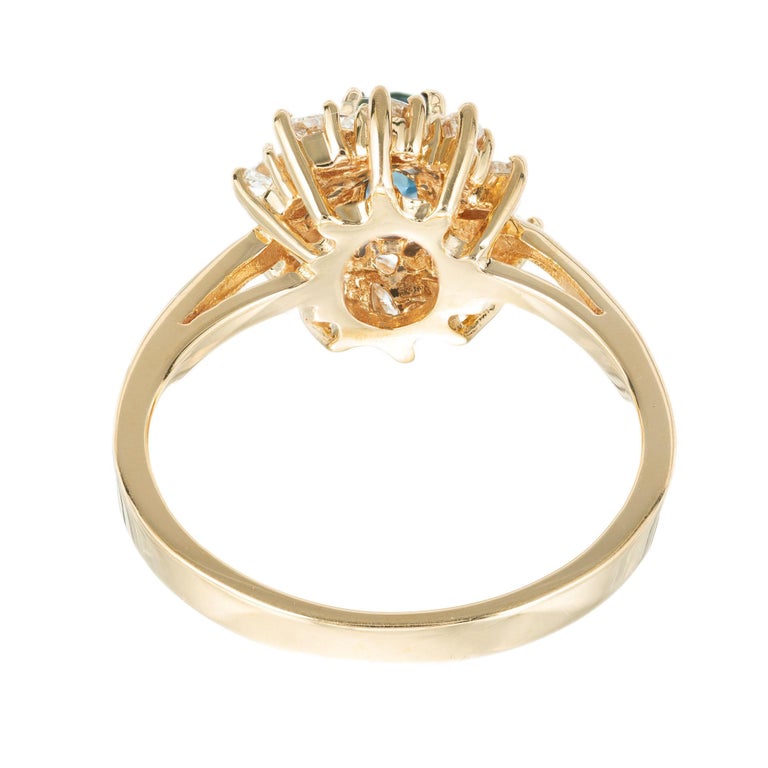 .80 Carat Oval Sapphire Diamond Halo Yellow Gold Engagement Ring For ...