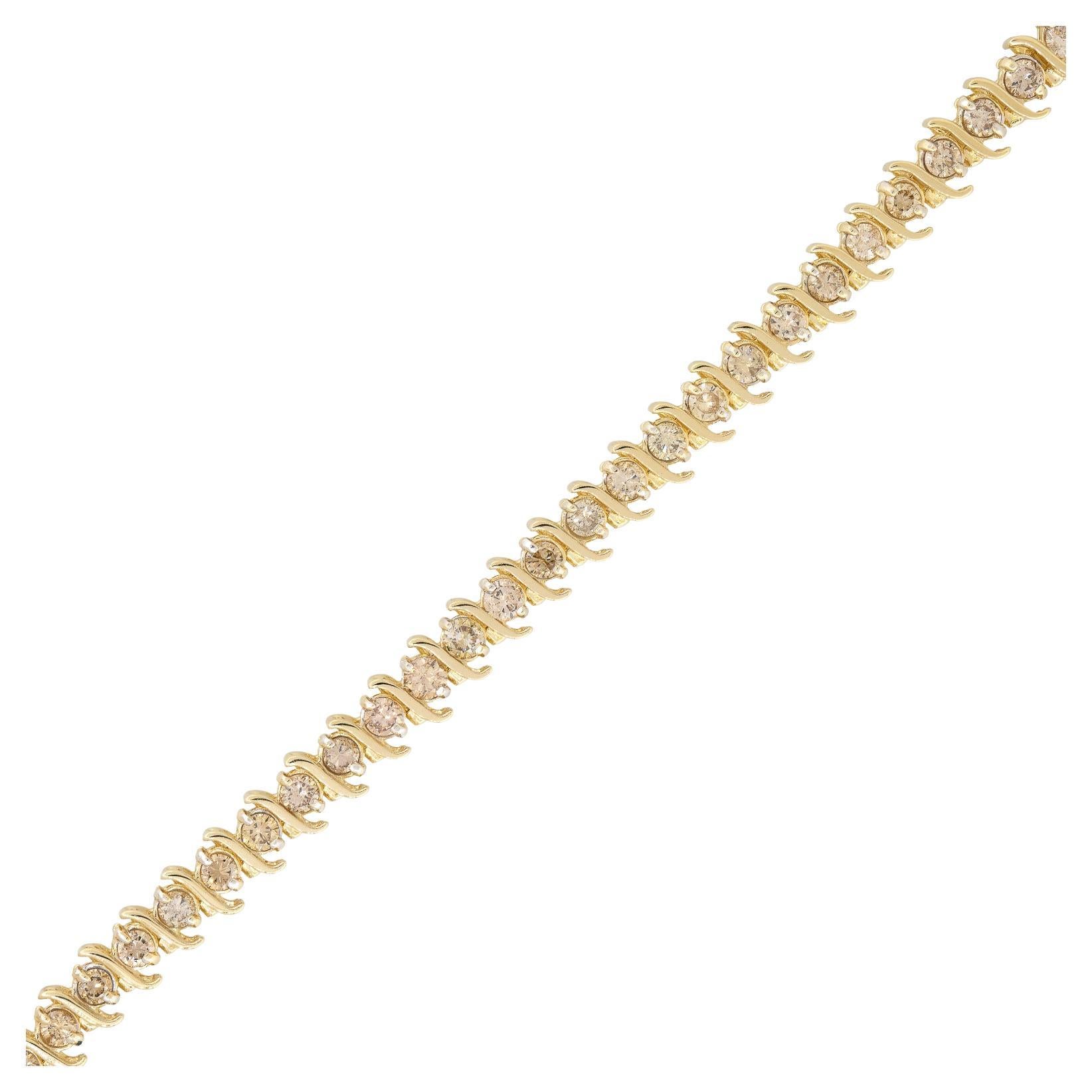 8.0 Carat Round Brilliant Cut Diamond S-Link Tennis Bracelet 14 Karat In Stock en vente