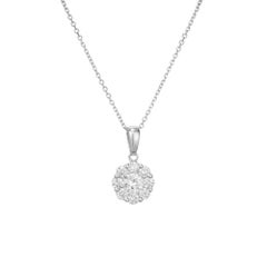 .80 Carat Round Diamond Halo White Gold Cluster Pendant Necklace