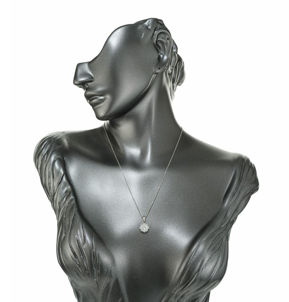 .80 Carat Round Diamond Halo White Gold Cluster Pendant Necklace For Sale 2