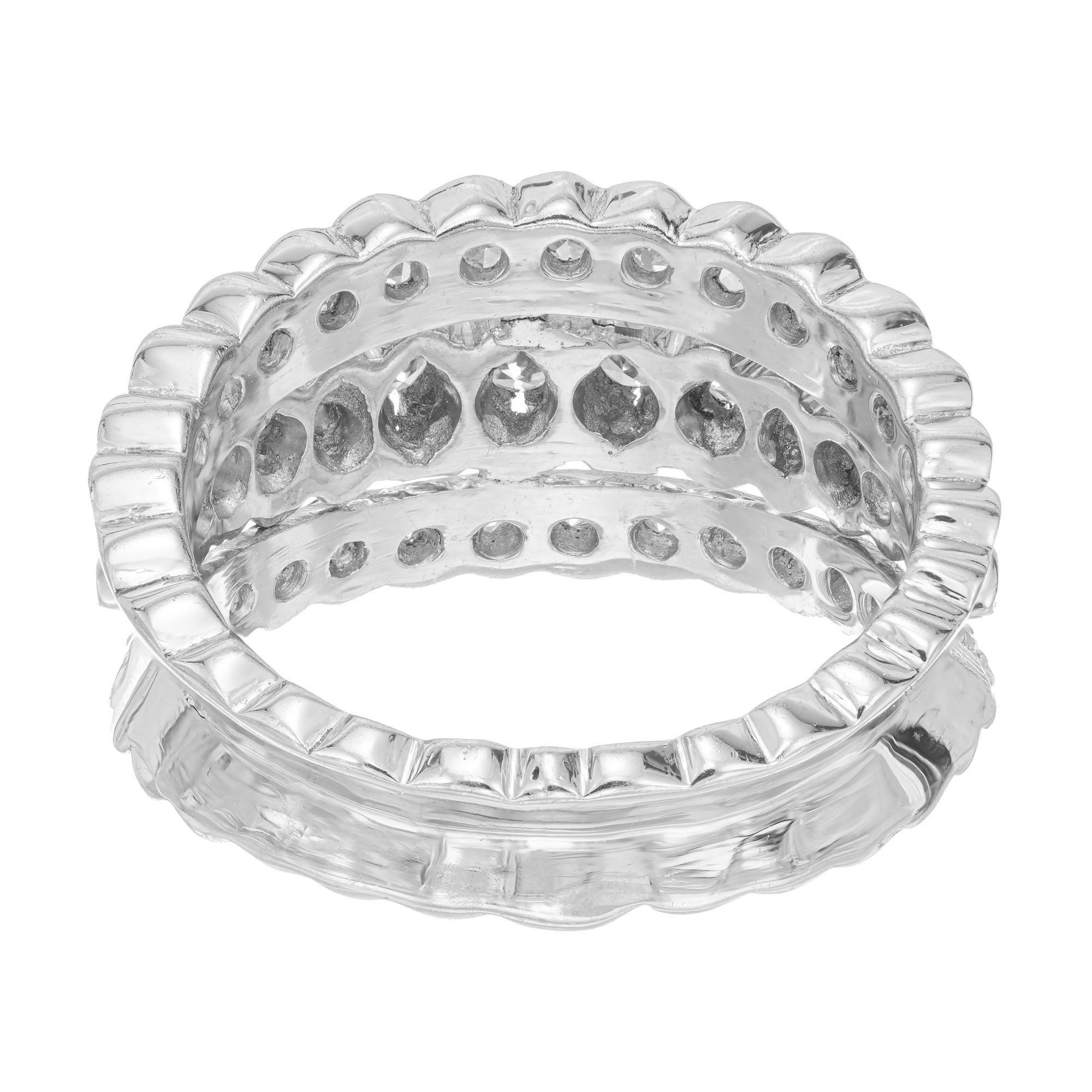 Women's .80 Carat Three Row Diamond White Gold Cocktail Ring For Sale