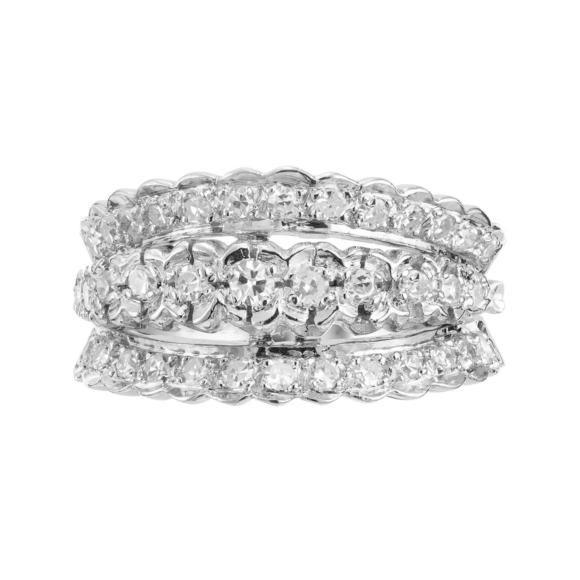 .80 Carat Three Row Diamond White Gold Cocktail Ring For Sale