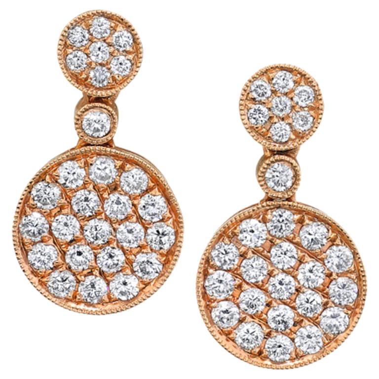  Diamond "Coin" Drop Earrings Pave Set in Rose Gold   For Sale